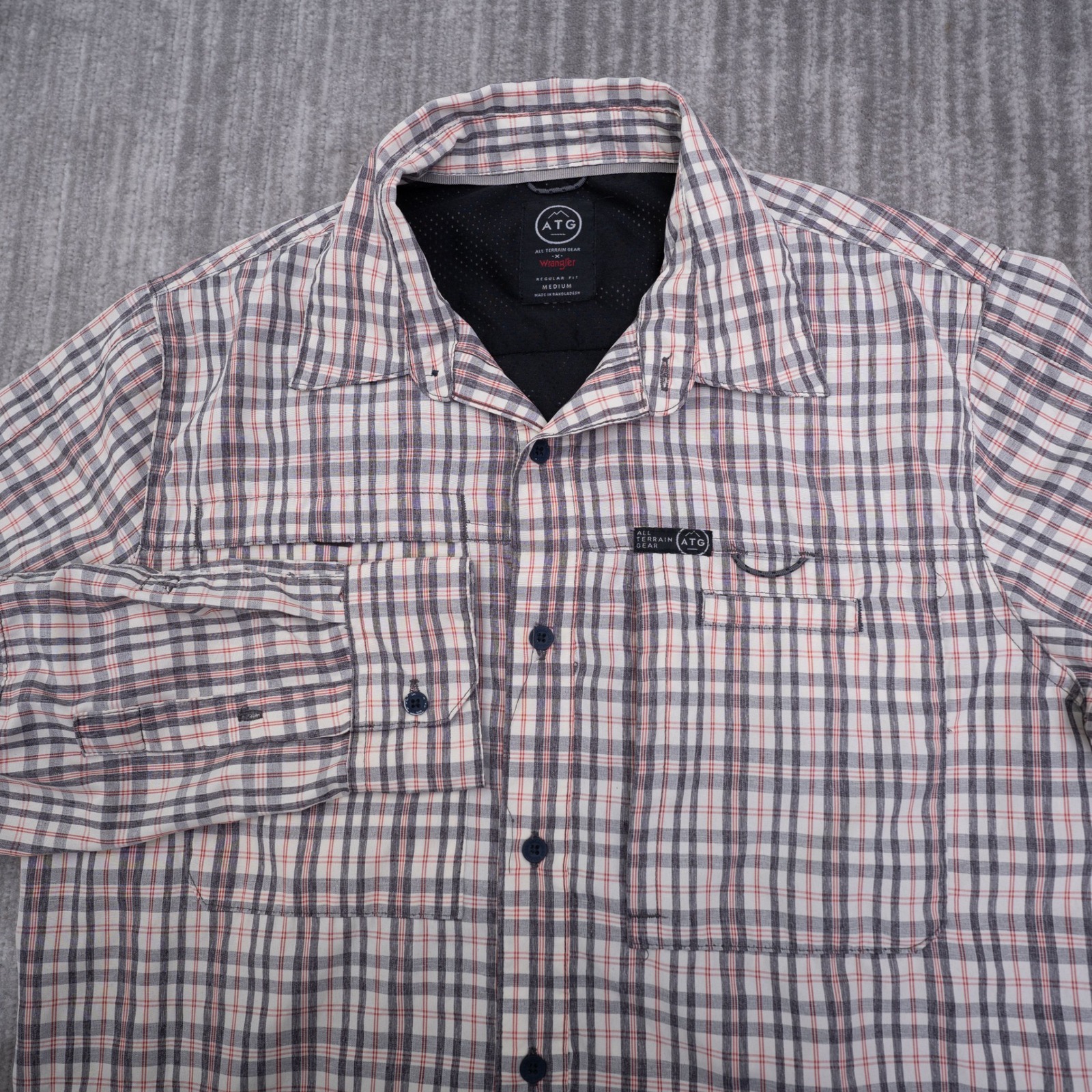 Wrangler Atg All Terrain Gear Mens Medium Plaid Long Sleeve Button Up Shirt